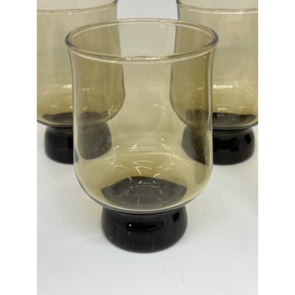 VTG Anchor Hocking Libbey Tawny Smokey Brown Glasses Set 5 Mid-Century USA 4.5" - Picture 3 of 9